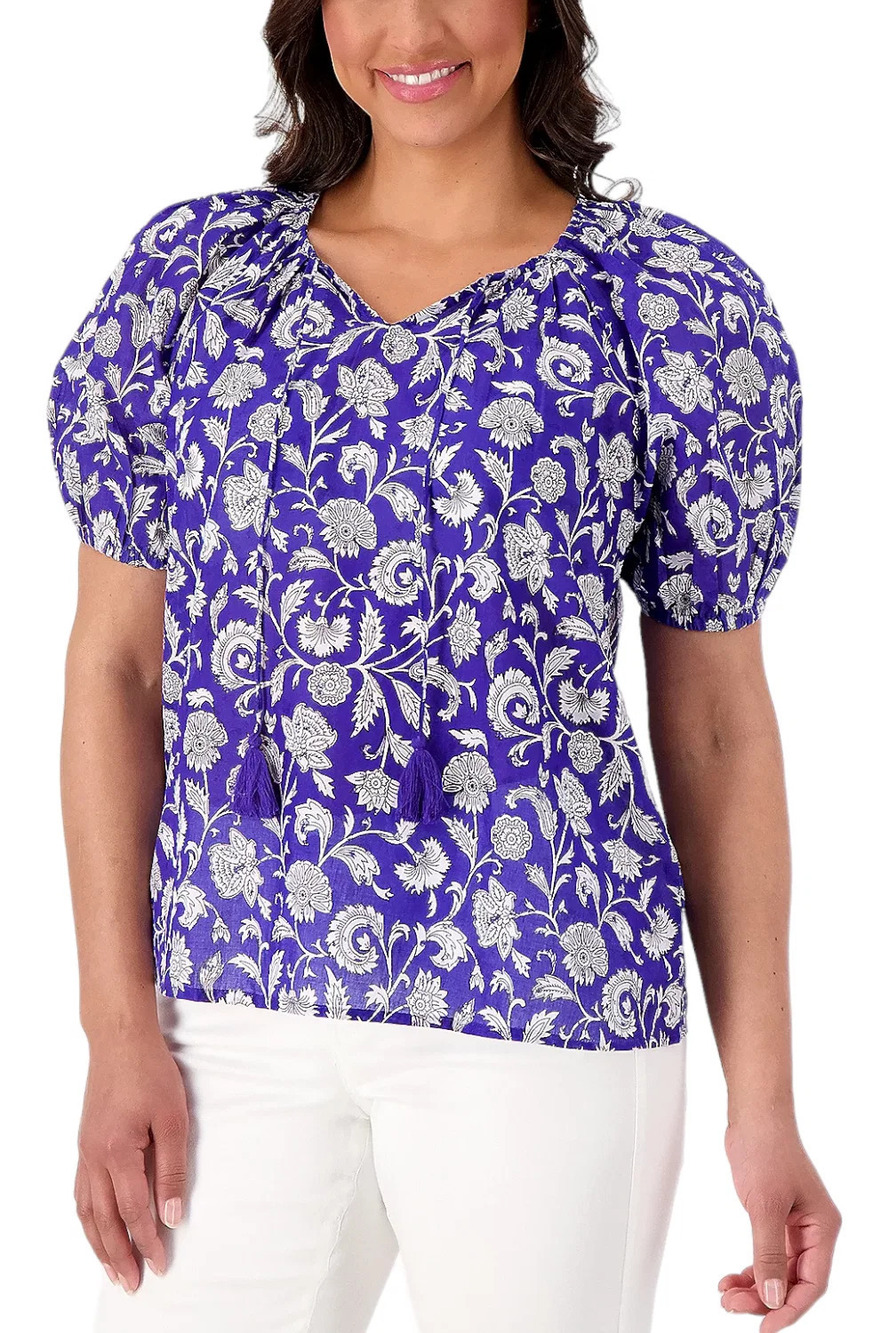 Destination 365 Printed Short-Sleeve Blouse Clematis Blue - Regular